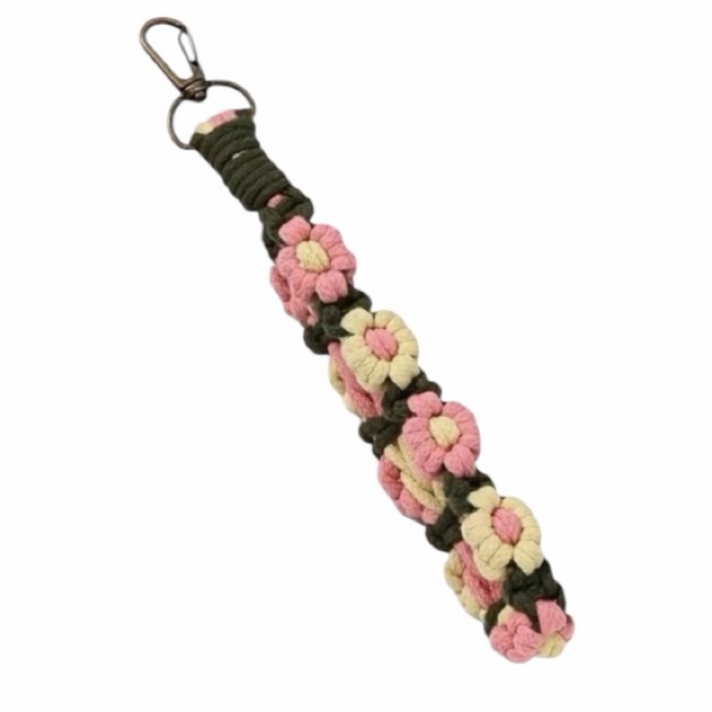 Bohemian Handcrafted Pink and Cream Floral Keychain/Bag Charm New